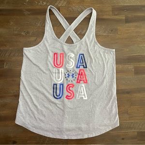 Under Armour heat gear gray USA patriotic racer back tank top